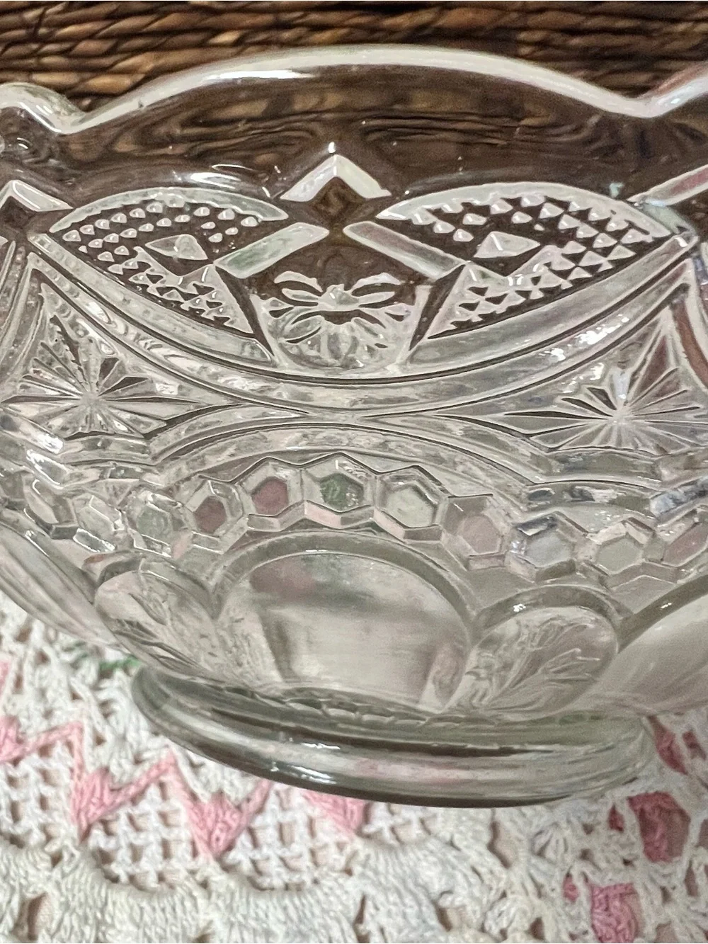 Vintage EAPG Clear Glass Fruit or Serving  Bowl Elegant Starburst Arches Pattern